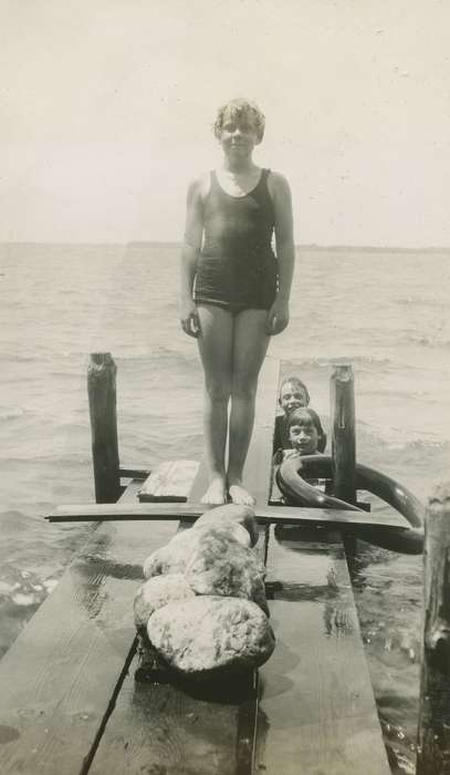 Outdoor Recreation, Iowa, dock, McMurray, Doug, bathing suit, Children, swimsuit, Portraits - Individual, Lakes, Rivers, and Streams, lake, Clear Lake, IA, history of Iowa, Iowa History