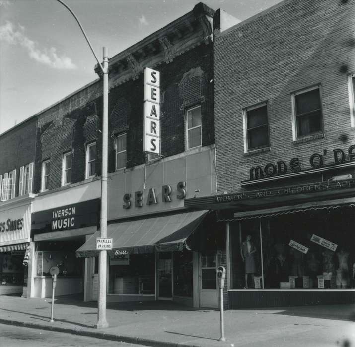 department store, history of Iowa, music store, storefront, Main Streets & Town Squares, Iowa, Cities and Towns, shoe store, main street, Waverly Public Library, clothing store, Iowa History