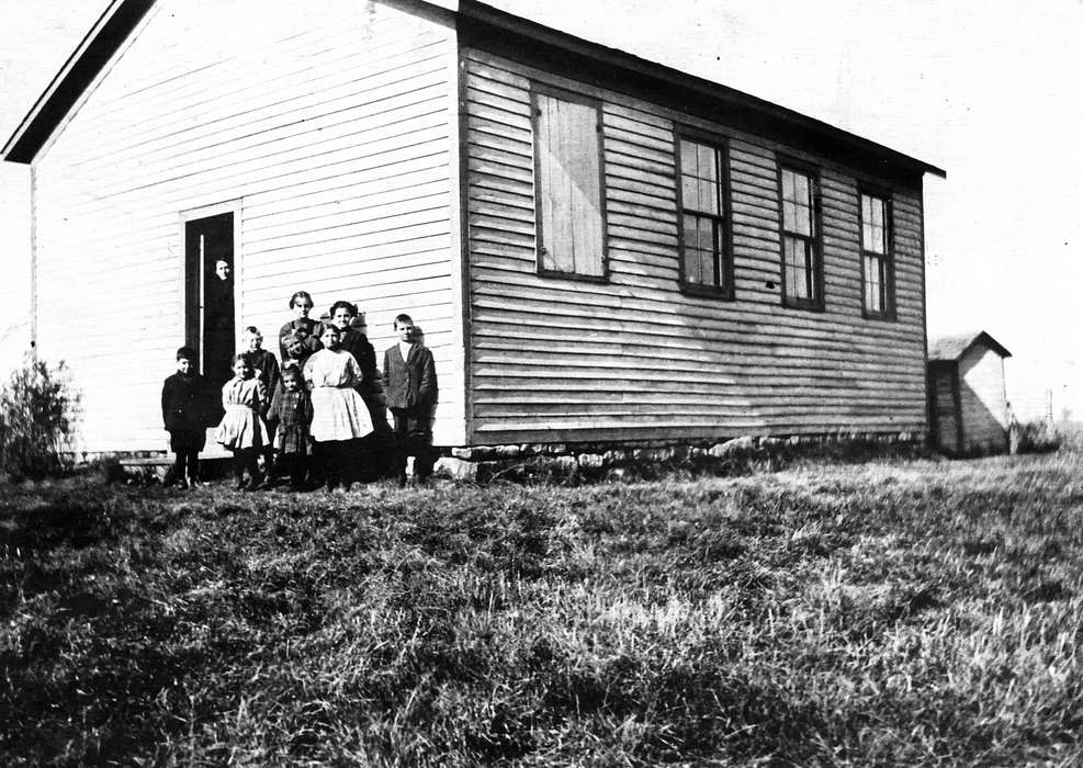 Portraits - Group, history of Iowa, Iowa History, Early, IA, one room schoolhouse, Iowa, students, Schools and Education, Scherrman, Pearl, Children