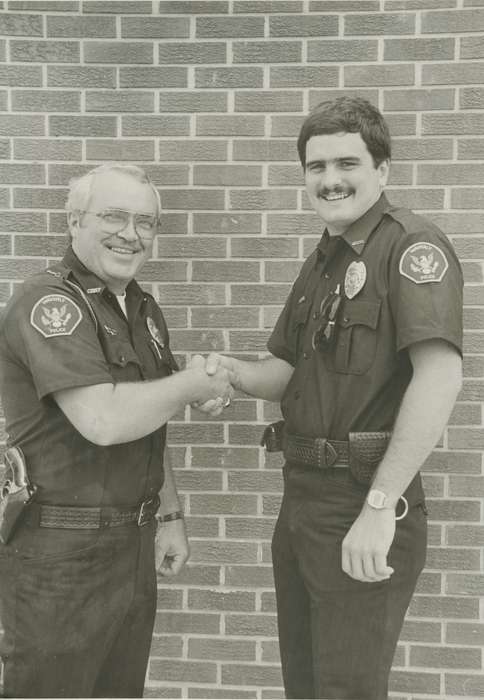 history of Iowa, smile, Portraits - Group, uniform, Waverly, IA, Waverly Public Library, Iowa, police, mustache, Iowa History, glasses, police officer, Labor and Occupations