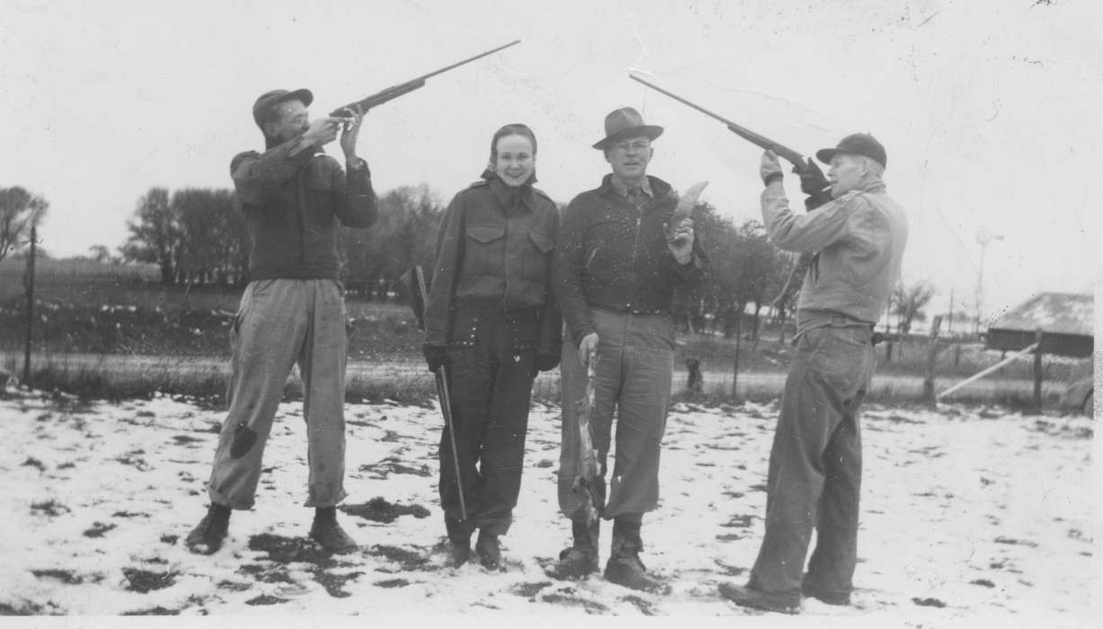 Portraits - Group, Animals, Fouche, Shirley, Iowa History, Iowa, hunter, IA, Outdoor Recreation, firearm, history of Iowa