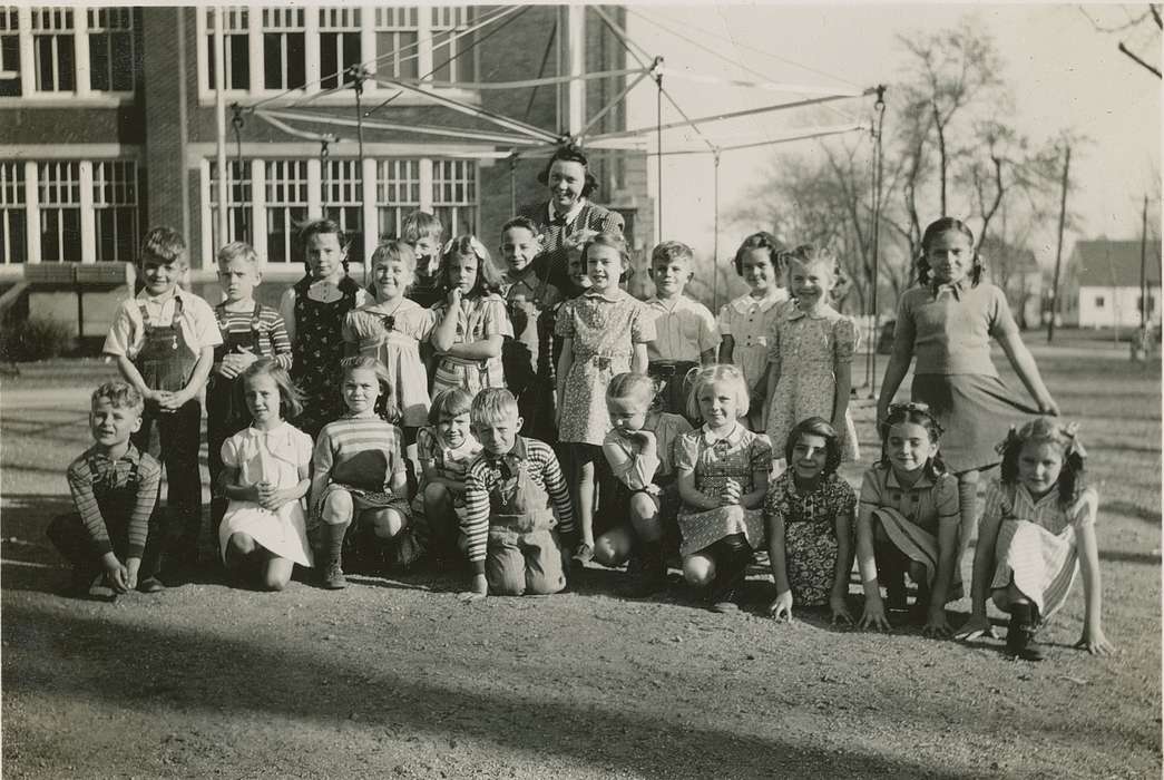 Portraits - Group, playground, Iowa, Schools and Education, Children, Beach, Rosemary, students, teacher, Hampton, IA, history of Iowa, Iowa History