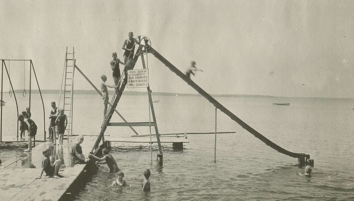 lake, Clear Lake, IA, history of Iowa, slide, dock, McMurray, Doug, Iowa, Lakes, Rivers, and Streams, swim, Iowa History, Children, ladder, Outdoor Recreation