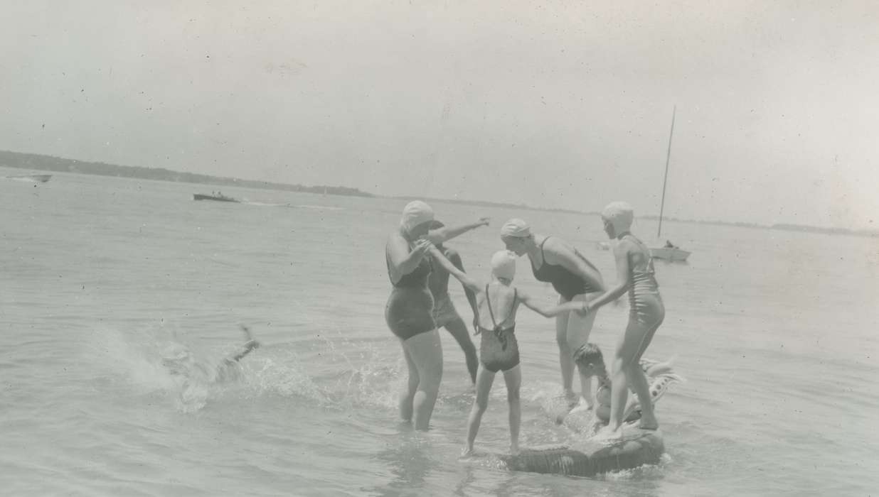 swimming, Iowa History, Lakes, Rivers, and Streams, Clear Lake, IA, Iowa, McMurray, Doug, Outdoor Recreation, raft, swimming cap, swimmers, Leisure, history of Iowa