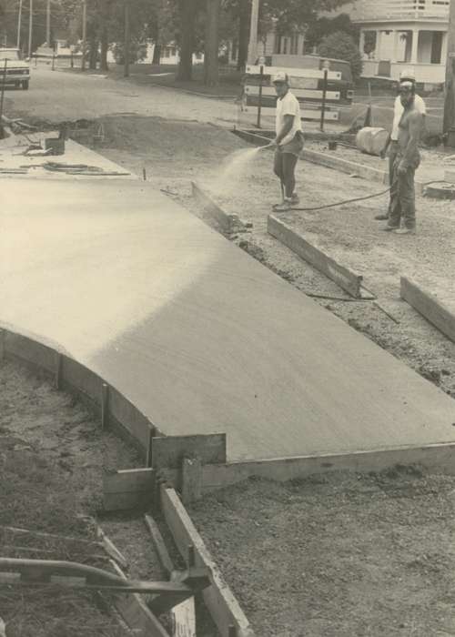 Waverly Public Library, concrete, Iowa History, history of Iowa, Waverly, IA, Iowa, Cities and Towns, construction crew, hose, Labor and Occupations