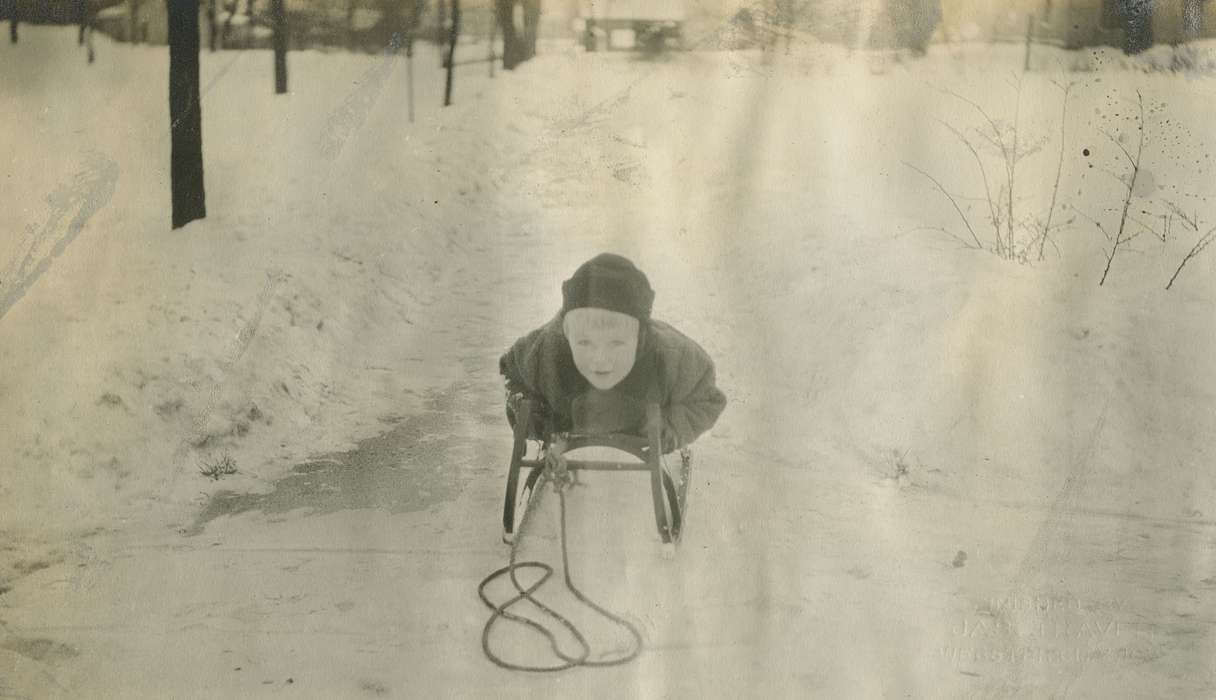 Outdoor Recreation, Iowa, Webster City, IA, McMurray, Doug, Children, rope, Winter, history of Iowa, snow, Iowa History, sled