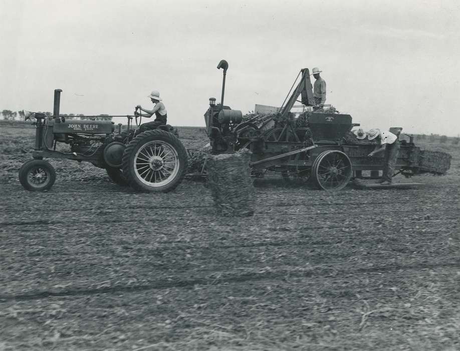 farmer, Farming Equipment, history of Iowa, Iowa History, john deere, field, machinery, tractor, Waverly, IA, bales, baler, Iowa, Farms, correct date needed, Waverly Public Library, Labor and Occupations