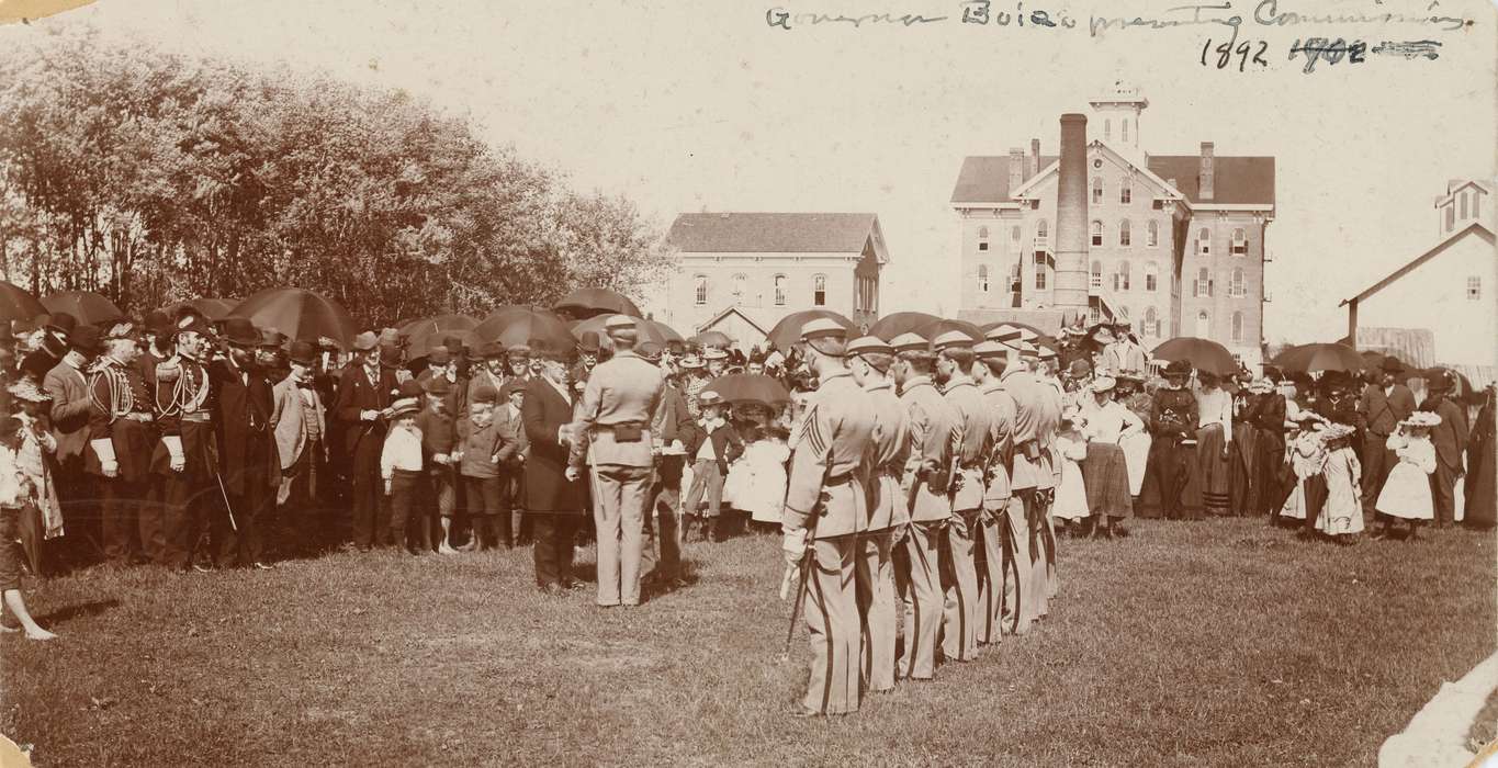 Military and Veterans, history of Iowa, Iowa History, battalion, canon, uni, iowa state normal school, military training, UNI Special Collections & University Archives, umbrella, Iowa, Schools and Education, university of northern iowa, central hall