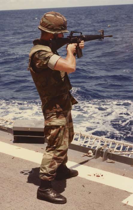 marine, Military and Veterans, Travel, history of Iowa, Iowa History, San Diego, CA, Lakes, Rivers, and Streams, Brechwald, Linda, gun, Iowa