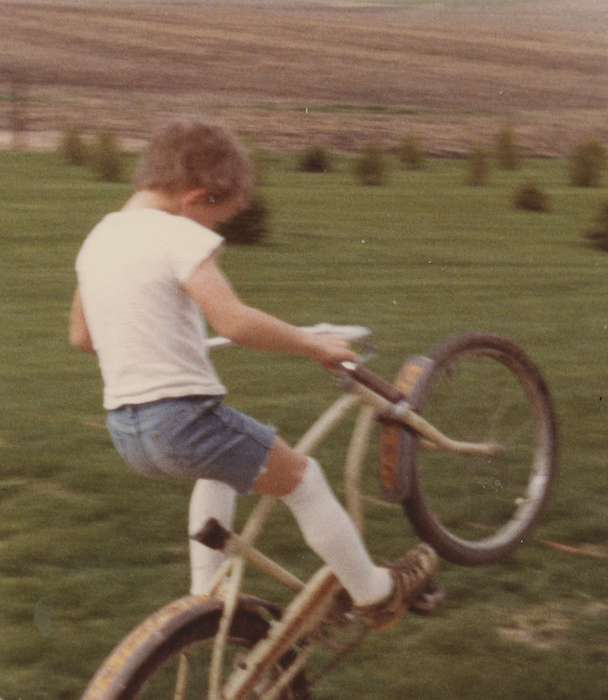 history of Iowa, wheelie, Iowa History, bicycle, New Hampton, IA, Speltz, Mark, Iowa, Children, boy, bike, Leisure