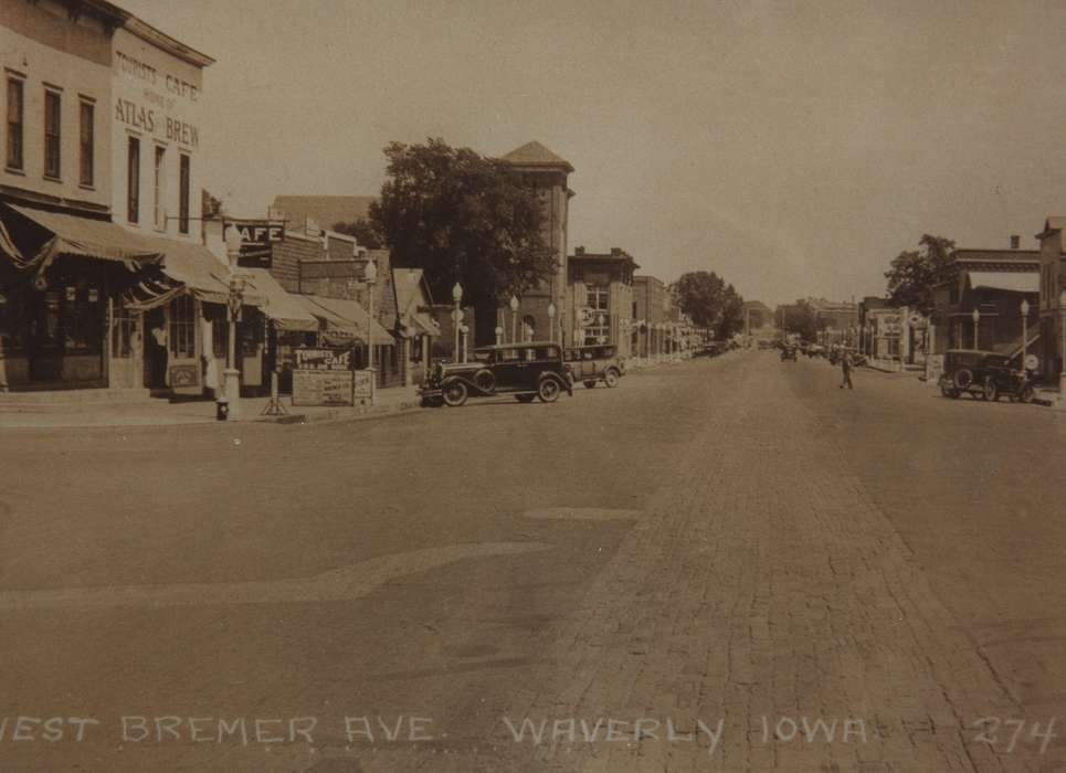 mainstreet, Main Streets & Town Squares, history of Iowa, brick road, Iowa History, Motorized Vehicles, Iowa, Cities and Towns, Waverly Public Library