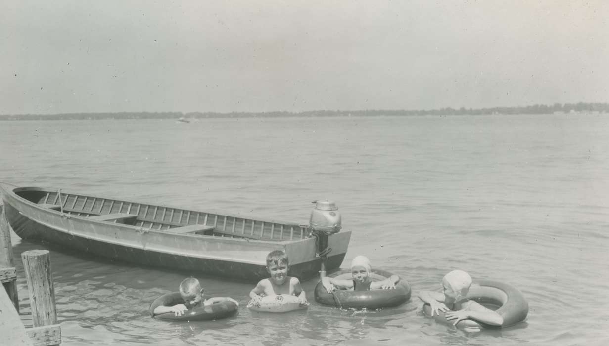 Portraits - Group, Clear Lake, IA, lake, history of Iowa, Iowa History, children, Lakes, Rivers, and Streams, dock, Iowa, inner tube, Outdoor Recreation, boat, McMurray, Doug, Children
