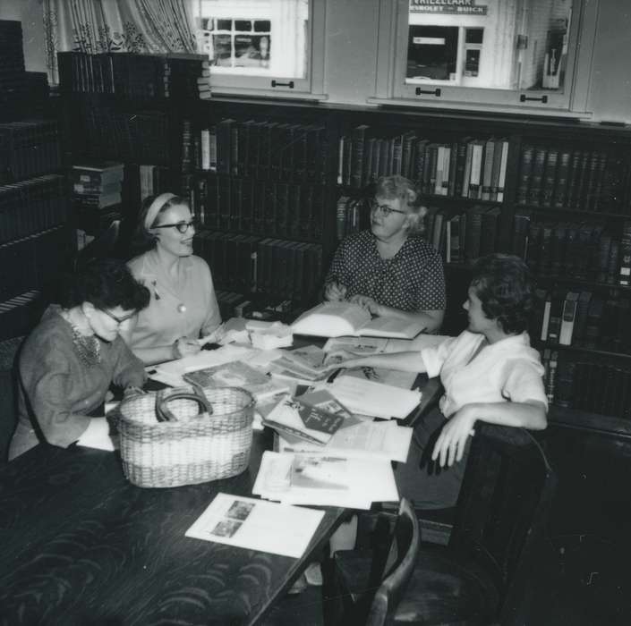 library, Iowa History, bookshelf, papers, Waverly Public Library, Iowa, history of Iowa, Portraits - Group, women