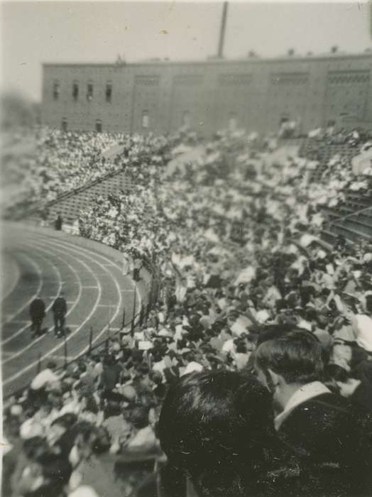 Campopiano Von Klimo, Melinda, bleachers, history of Iowa, Iowa History, track and field, drake, crowd, Iowa, Schools and Education, Sports, Des Moines, IA, stadium, track