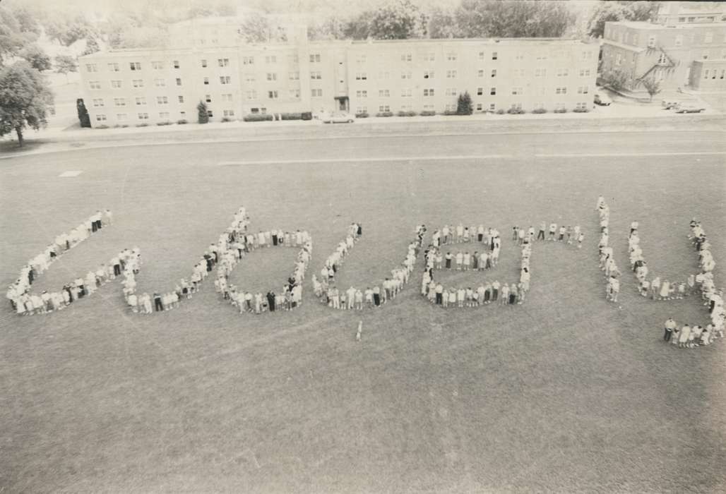 Portraits - Group, history of Iowa, Iowa History, field, wartburg, Waverly, IA, building, grass, Iowa, Outdoor Recreation, Waverly Public Library, wartburg college, football field