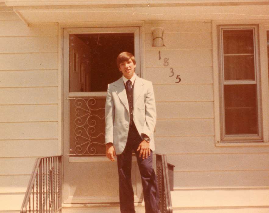 Weddings, Iowa, Waterloo, IA, Wagner, Brian, Iowa History, Portraits - Individual, wedding, history of Iowa, front door, suit