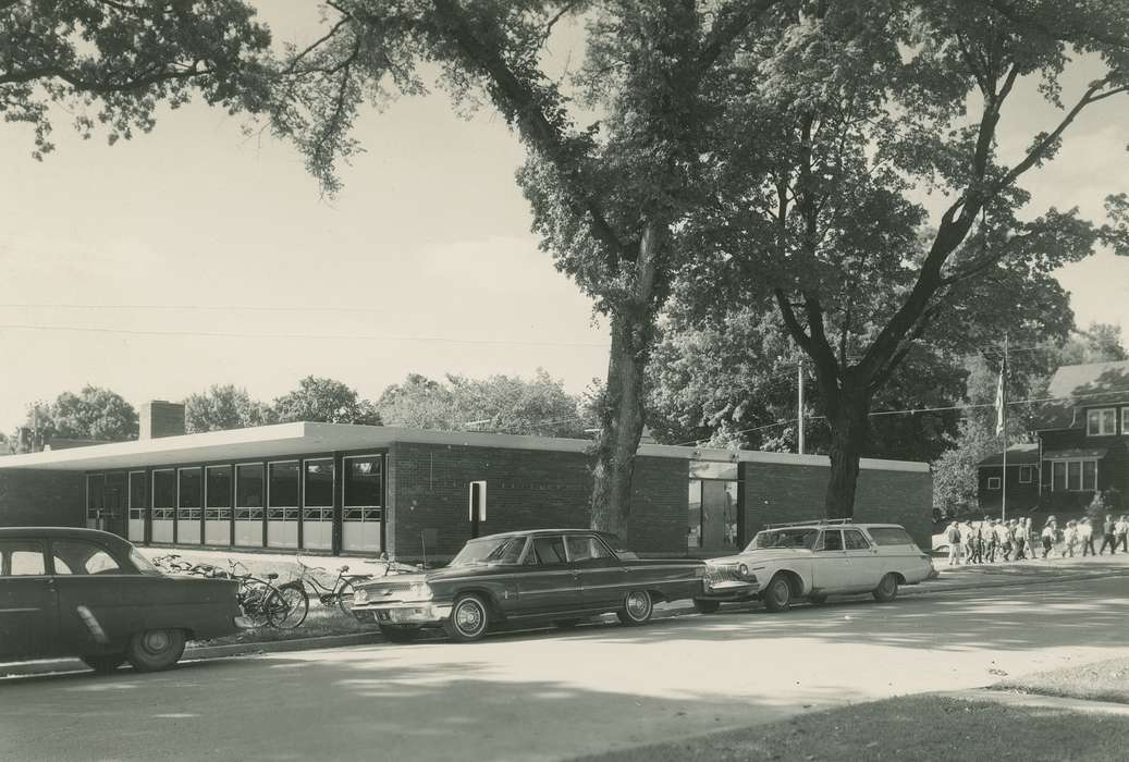 Cities and Towns, school, Motorized Vehicles, Iowa History, bicycle, Children, Iowa, history of Iowa, Schools and Education, car, flag, Anamosa, IA, Hatcher, Cecilia, tree