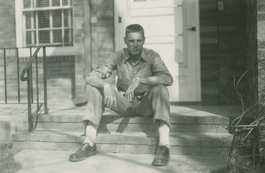 step, Iowa, socks, Fink-Bowman, Janna, steps, West Union, IA, history of Iowa, Portraits - Individual, sit, man, shoes, sitting, Iowa History