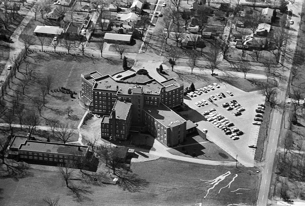 Cities and Towns, Iowa History, Iowa, hospital, parking lot, Lemberger, LeAnn, Ottumwa, IA, Aerial Shots, Hospitals, history of Iowa