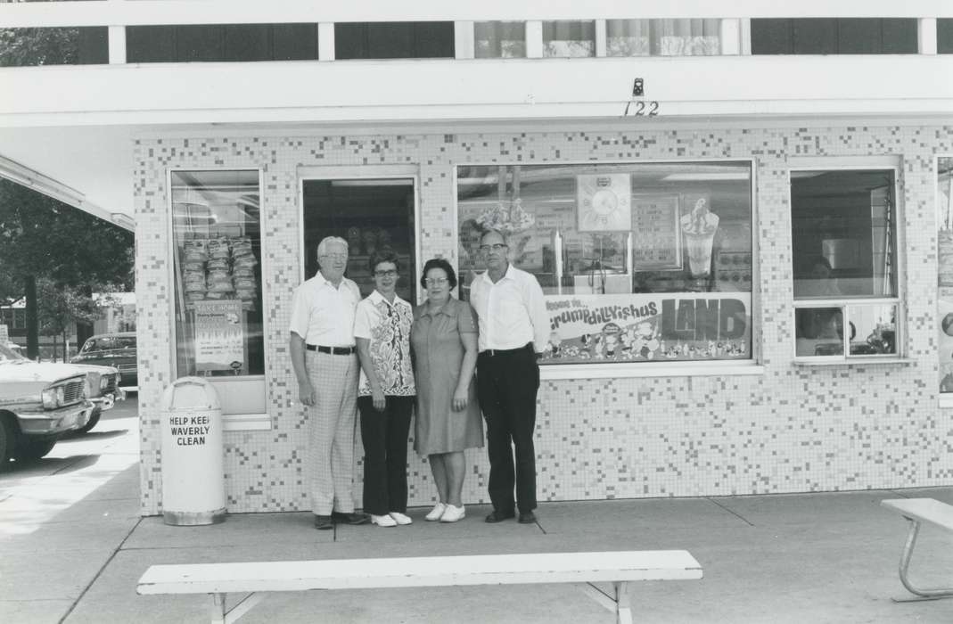 Portraits - Group, sale, history of Iowa, Iowa History, Families, Businesses and Factories, tile, Waverly, IA, Iowa, dairy queen, ice cream, Food and Meals, Waverly Public Library, bench, Labor and Occupations
