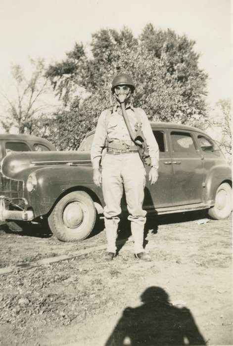 Military and Veterans, history of Iowa, Iowa History, Motorized Vehicles, car, Vanderah, Lori, gas mask, Iowa, USA, Portraits - Individual