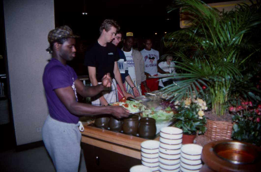 hat, plant, bowl, Iowa History, Iowa, Schools and Education, university of northern iowa, salad, uni, history of Iowa, cafeteria, UNI Special Collections & University Archives, Cedar Falls, IA, Food and Meals, People of Color