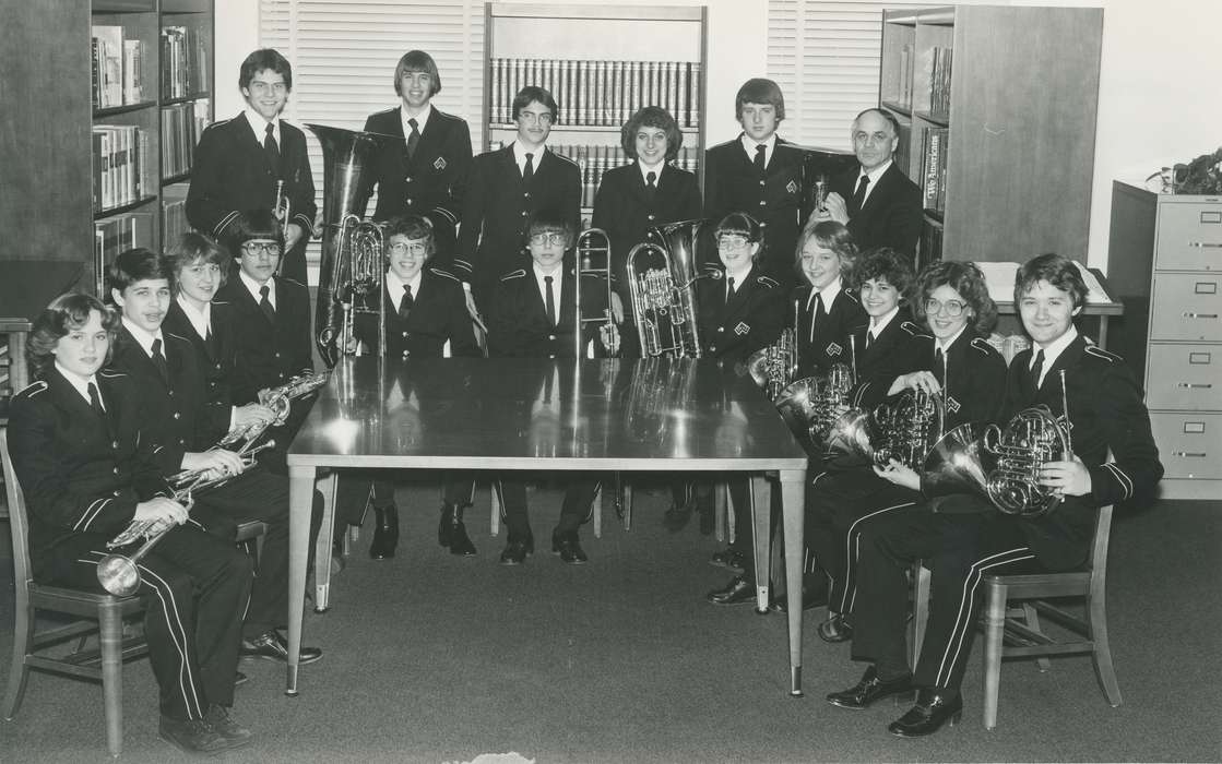 Portraits - Group, history of Iowa, uniform, euphonium, Iowa History, french horn, instrument, tuba, trombone, Schools and Education, Bremer County, IA, Iowa, trumpet, Children, Waverly Public Library