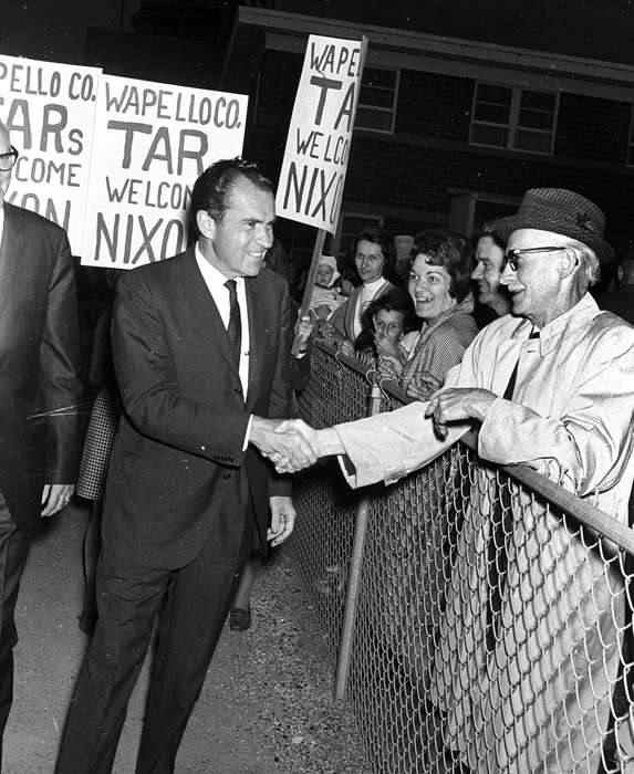 elderly, Iowa History, nixon, Iowa, Civic Engagement, Lemberger, LeAnn, Ottumwa, IA, richard nixon, fence, president, history of Iowa, sign