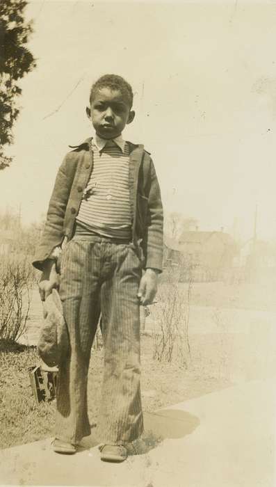 Marshalltown, IA, hat, african american, Iowa History, Robinson, Claudia, sidewalk, People of Color, history of Iowa, boy, Portraits - Individual, Iowa, Children