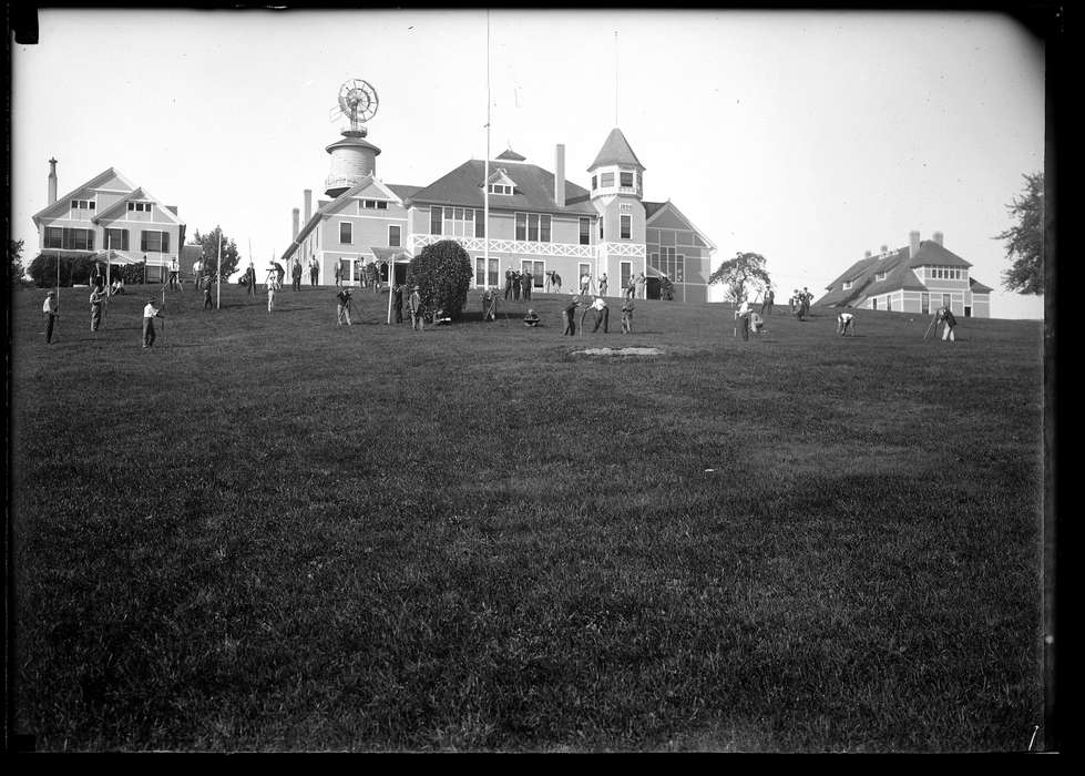 men, history of Iowa, Iowa History, lawn, Storrs, CT, Archives & Special Collections, University of Connecticut Library, Iowa, house