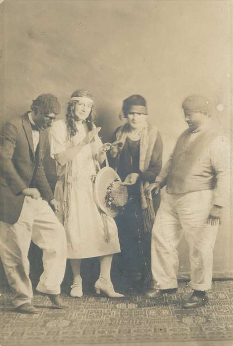 history of Iowa, stereotype of african american, Entertainment, Portraits - Group, Waverly Public Library, Waverly, IA, Iowa, minstrel, costumes, stereotype, Iowa History, blackface, cross dressing