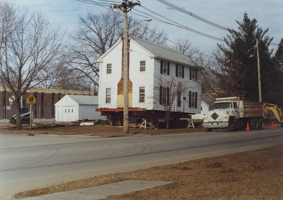 Motorized Vehicles, Iowa History, Waverly Public Library, Iowa, dump truck, history of Iowa, electrical pole, garage, Homes