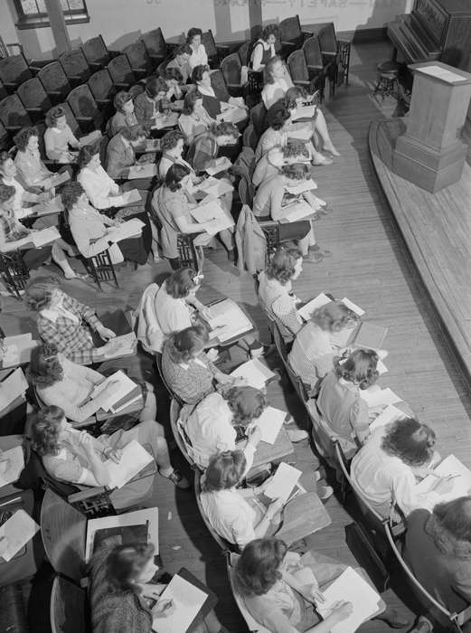 history of Iowa, Iowa History, Library of Congress, young women, classroom, studying, Iowa, students, piano, Schools and Education