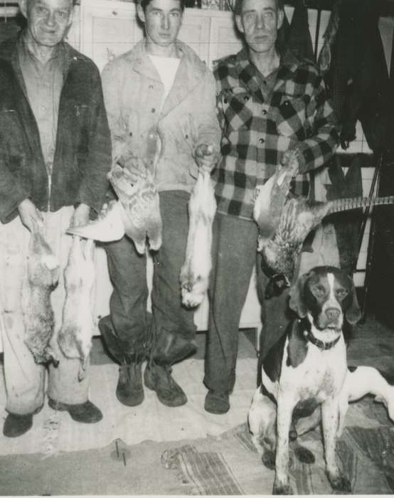 Portraits - Group, pheasant, rabbit, history of Iowa, Iowa History, Fredonia, IA, Animals, McVey, Michael and Tracy, Iowa, Outdoor Recreation, dog, hunting