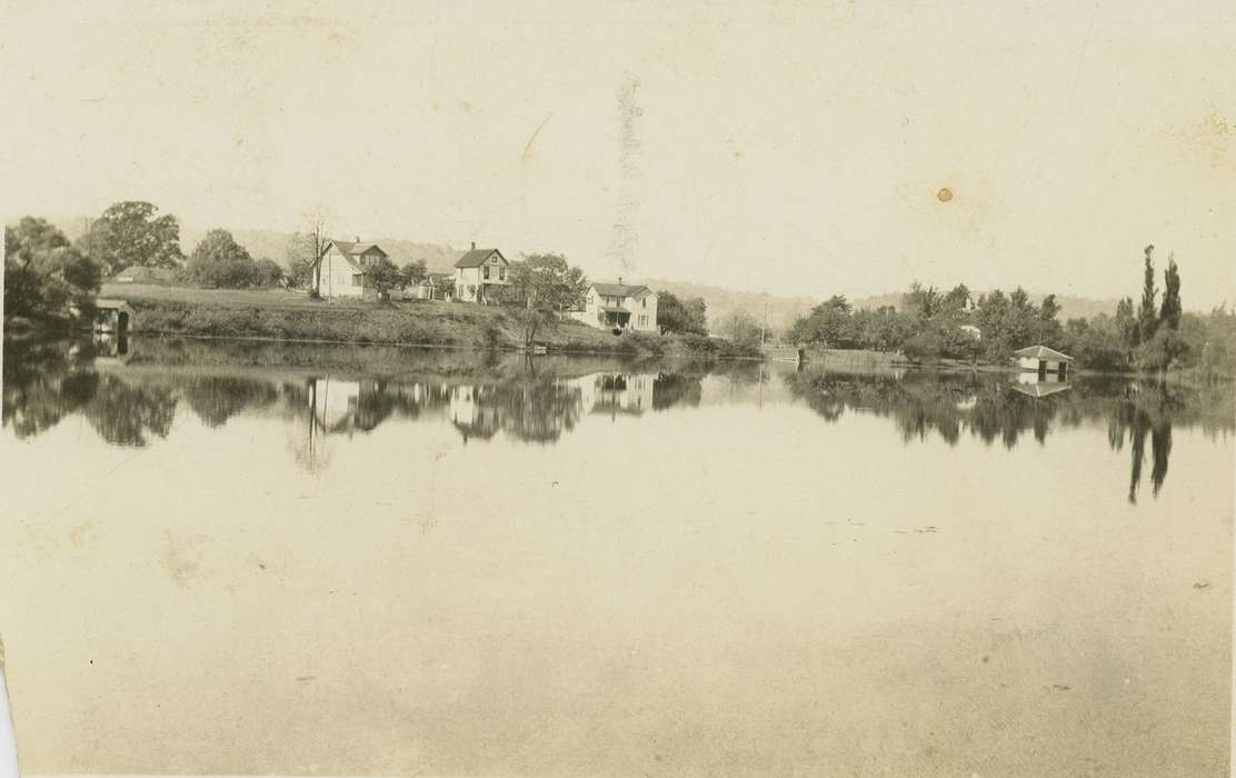 houses, water, Landscapes, IA, Iowa, Palczewski, Catherine, Homes, Lakes, Rivers, and Streams, reflection, history of Iowa, Iowa History