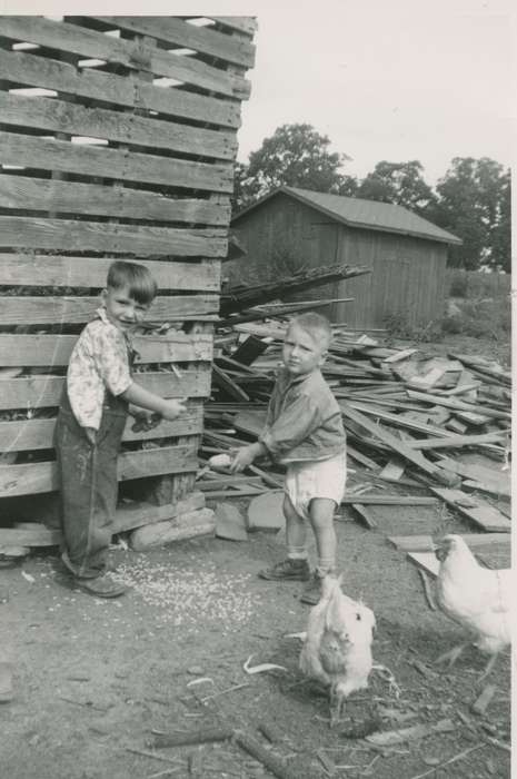 Portraits - Group, history of Iowa, chicken, Iowa History, corn, Barns, Animals, Iowa, Avis, Linda, Waterloo, IA, Children