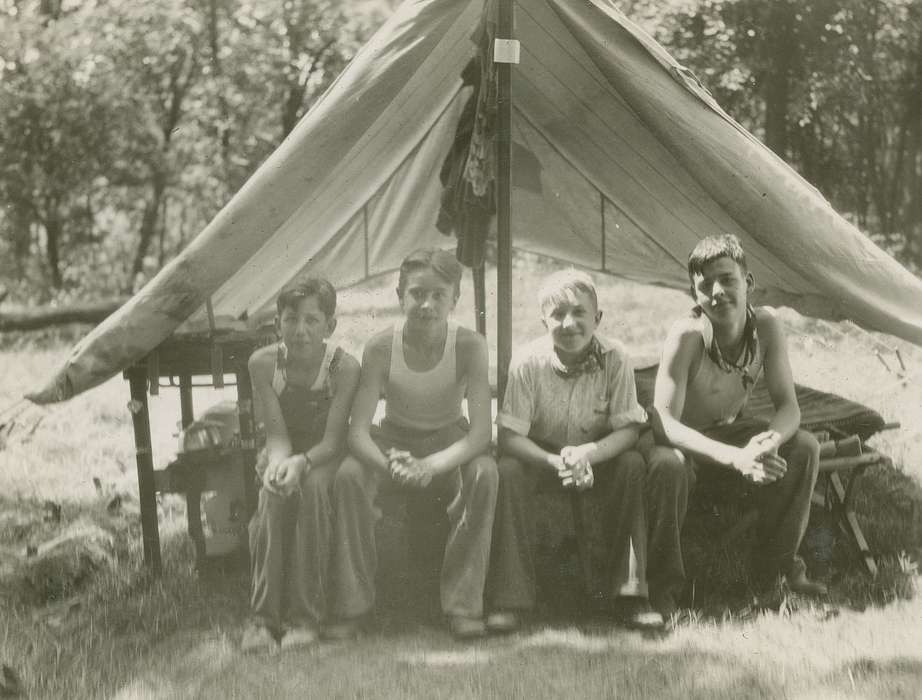 Portraits - Group, history of Iowa, Iowa History, Hamilton County, IA, tent, Iowa, Outdoor Recreation, McMurray, Doug, Children