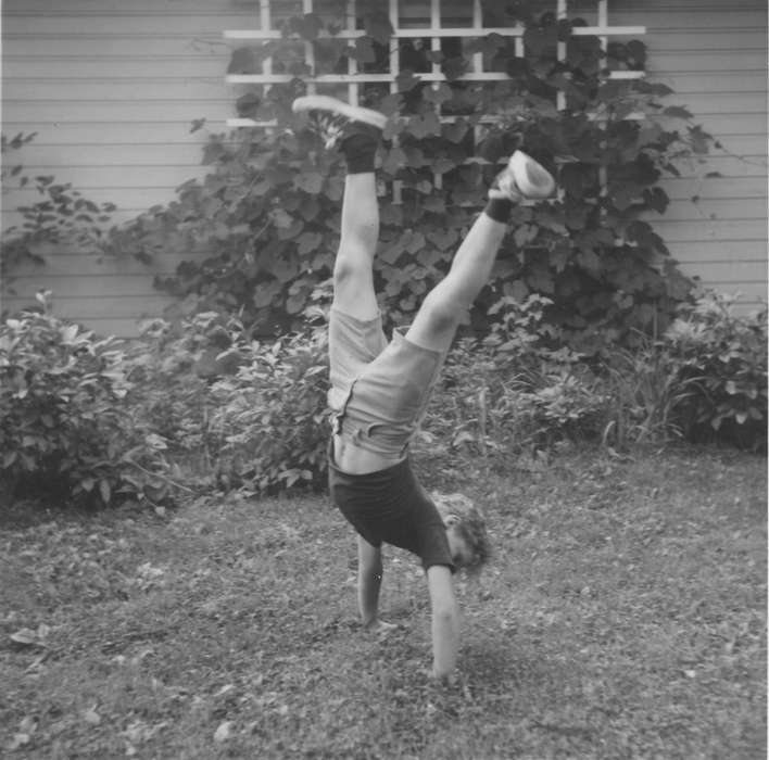 history of Iowa, Iowa History, Karns, Mike, Iowa, upside down, Cedar Rapids, IA, handstand, Children, Leisure, backyard