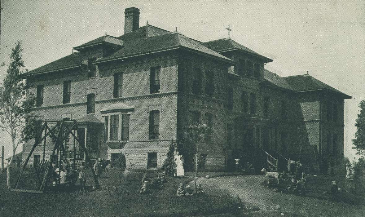 orphanage, orphan, window, Iowa, Animals, swing, Schools and Education, dog, Children, stairs, Meyer, Sarah, Religious Structures, history of Iowa, Waverly, IA, Iowa History