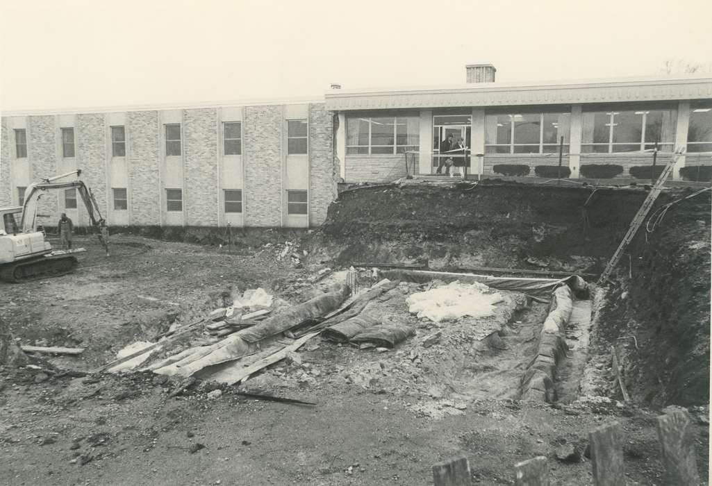 Waverly Public Library, history of Iowa, Iowa History, Motorized Vehicles, Waverly, IA, forklift, Iowa, Hospitals, construction, construction crew, Labor and Occupations