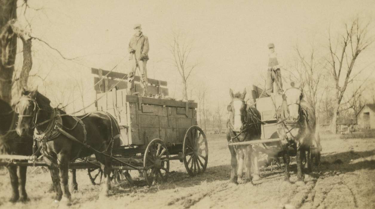 Portraits - Group, Travel, men, history of Iowa, Iowa History, IA, Animals, McVey, Michael and Tracy, wagon, Iowa, horses
