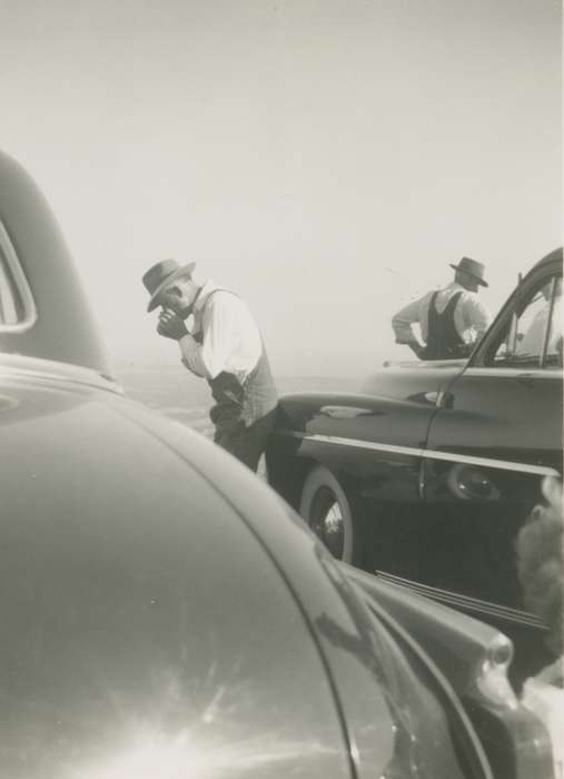 Motorized Vehicles, Iowa History, overalls, Iowa, history of Iowa, Vanderah, Lori, car, USA, hat, smoking
