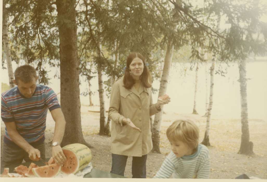 history of Iowa, Iowa History, Families, watermelon, picnic, trees, Lakes, Rivers, and Streams, Iowa, woods, Avis, Linda, hairstyle, Waterloo, IA, pigtails, Food and Meals, Children, Portraits - Individual