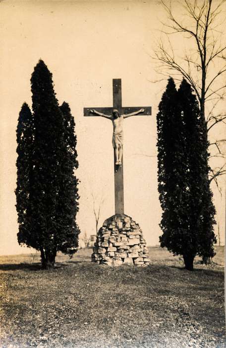 crucifix, trees, correct date needed, cross, Iowa, Religion, Anamosa, IA, Anamosa Library & Learning Center, history of Iowa, Iowa History