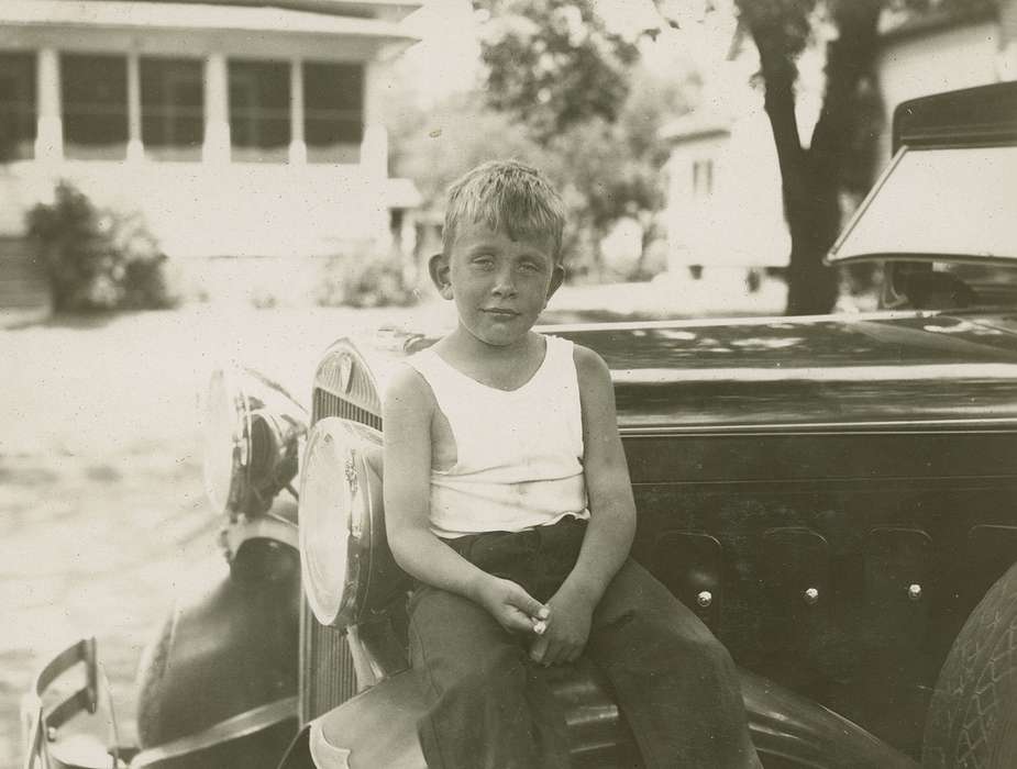 Portraits - Individual, car, Iowa History, Iowa, Motorized Vehicles, McMurray, Doug, Webster City, IA, Children, boy, history of Iowa