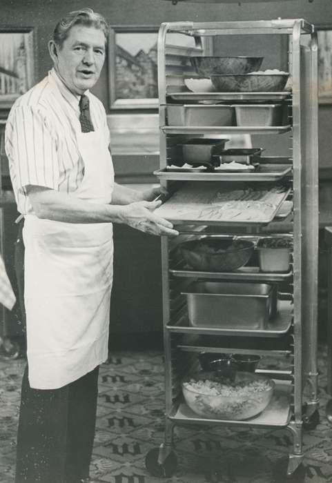 Portraits - Individual, history of Iowa, apron, Waverly Public Library, Waverly, IA, Iowa, Food and Meals, tray, wartburg college, Iowa History, Schools and Education, cook, Labor and Occupations