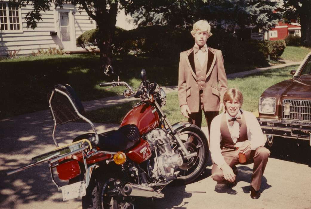 Portraits - Group, history of Iowa, Iowa History, honda, Motorized Vehicles, Edmund, Sharon, prom, motorcycle, Washington, IA, Iowa, Cities and Towns, tuxedo