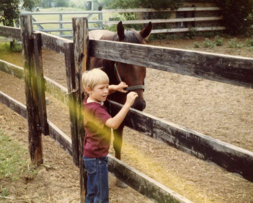 fence, history of Iowa, Guild, Allison, Iowa History, Animals, Iowa, Children, boy, horse, Ankeny, IA, Leisure