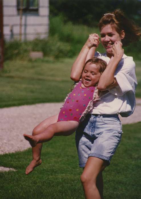 yard, history of Iowa, cousin, Iowa History, summer, laughing, girls, New Hampton, IA, Speltz, Mark, Iowa, swimsuit, Children, Leisure