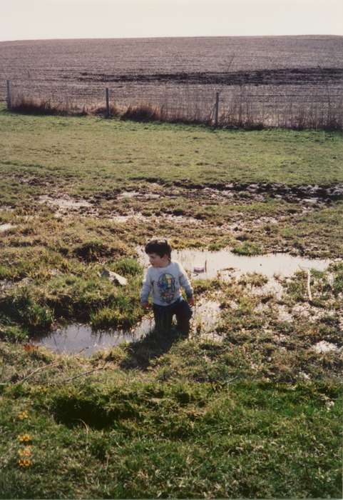 puddle, Atlantic, IA, Iowa, mud, Leisure, Children, Allen, Jennifer, field, history of Iowa, farm, Iowa History